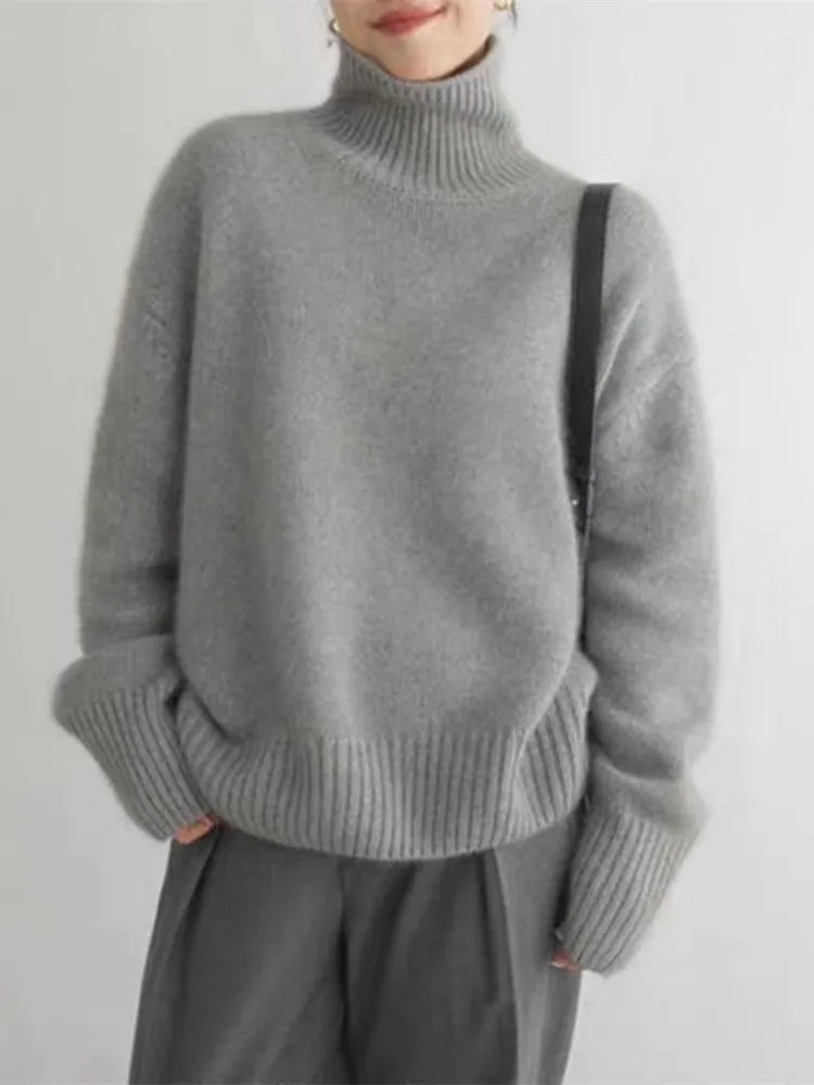 Sigrid | Stickad tröja dam oversized med polokrage