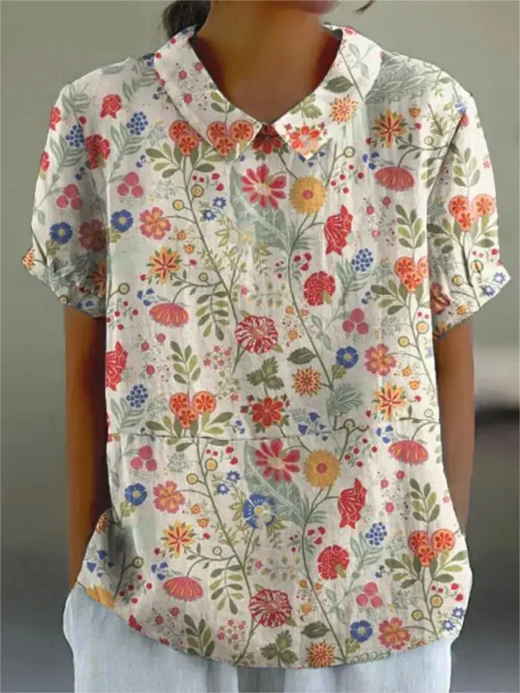 Damblus med vintage-motiv och blommigt tryck