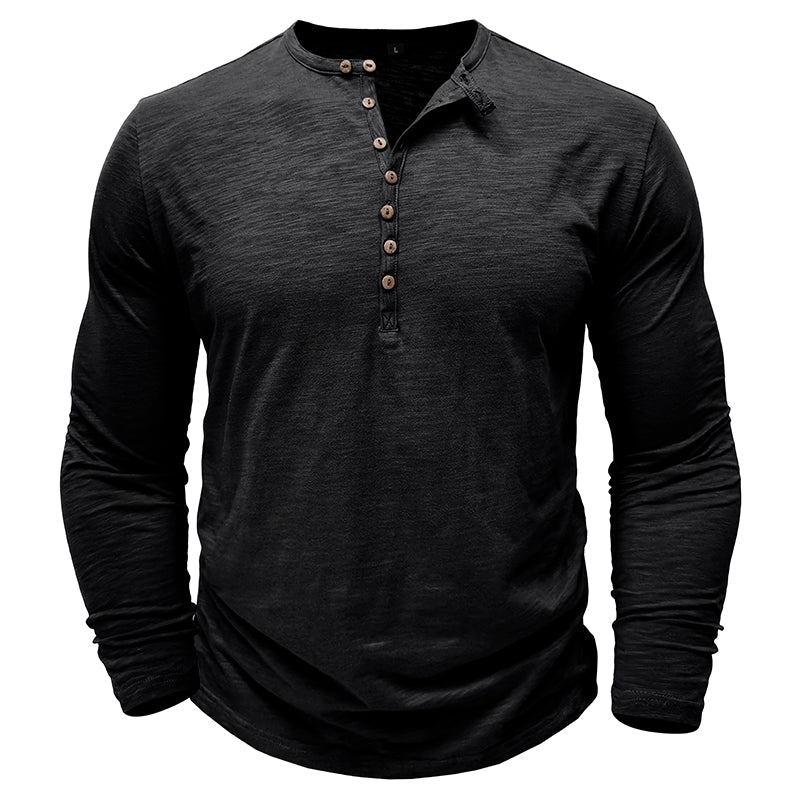 Klassisk långärmad henley-t-shirt för män