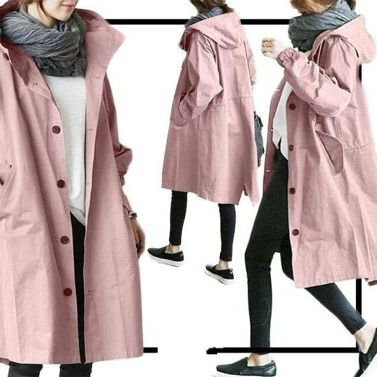 Elin | Regnjacka Dam lång med huva och tryckknappar