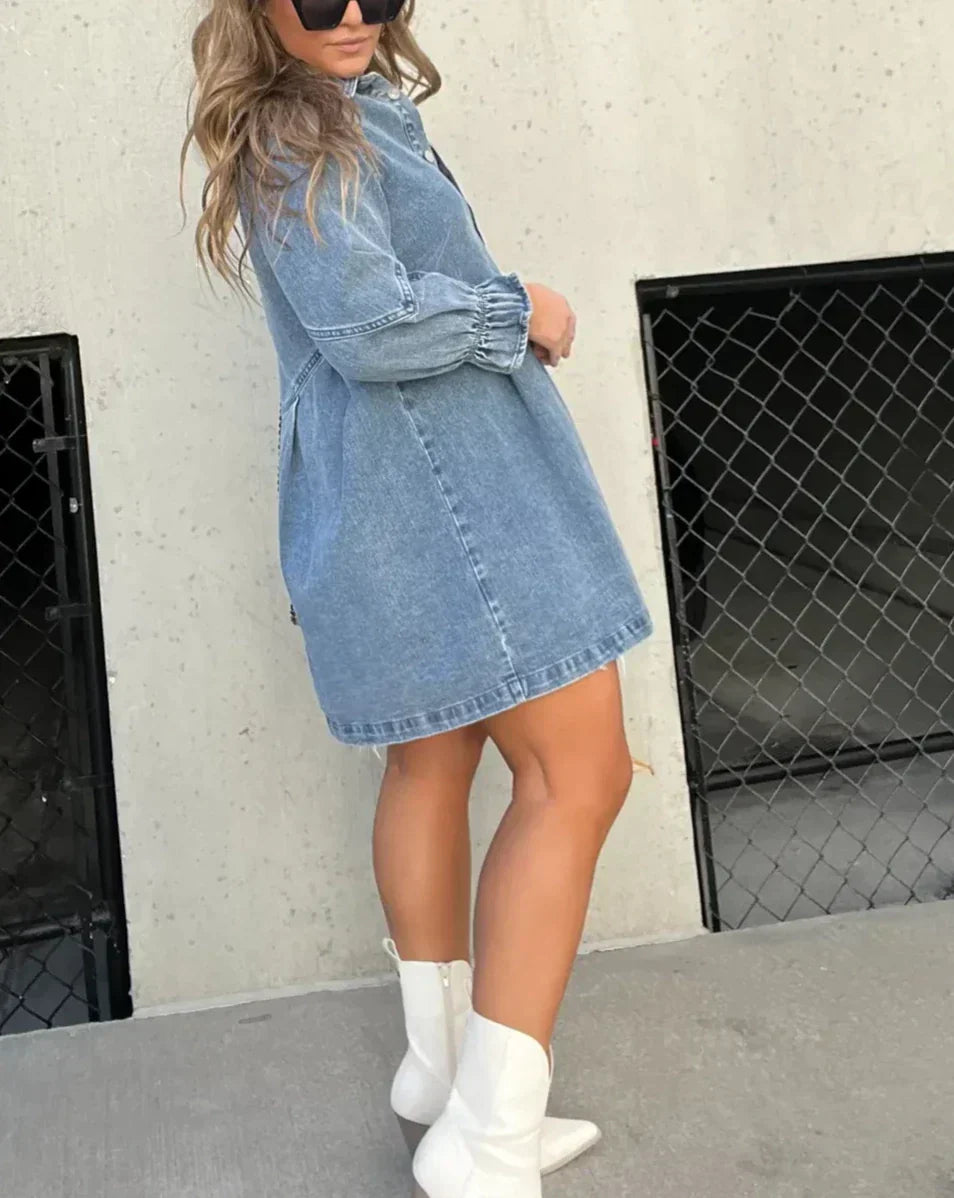 Damklänning i denim med knappar