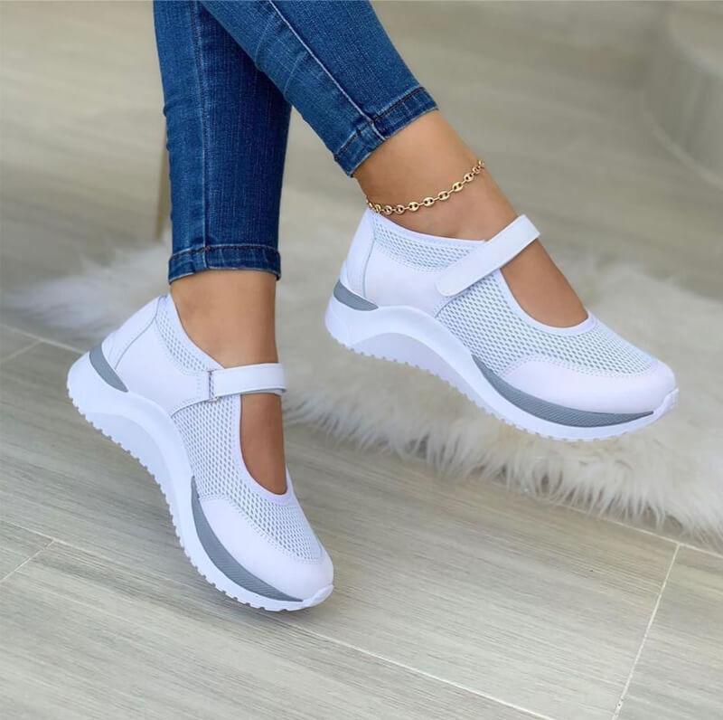 Ortopediska sneakers med kardborreband för dam, andningsbara