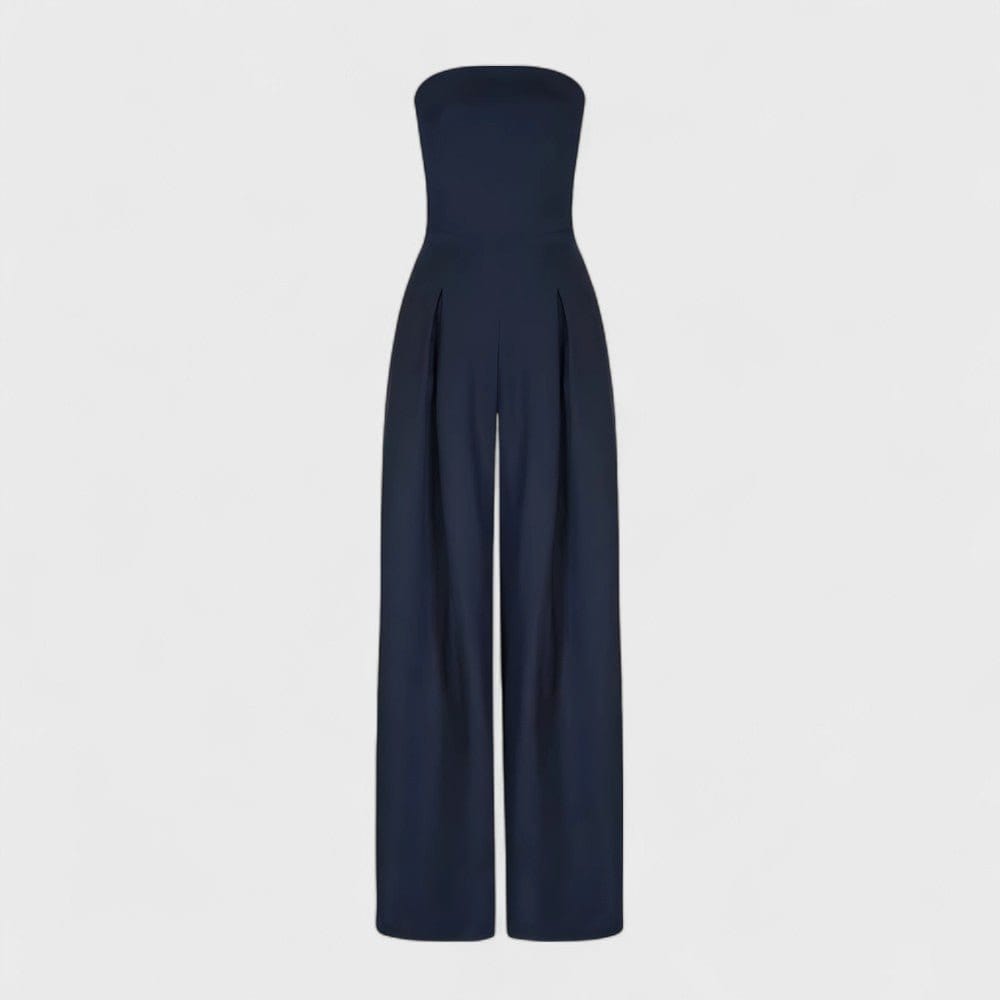 Axelbandslös jumpsuit med vida ben och fickor för kvinnor