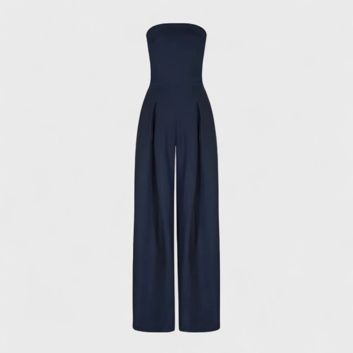 Axelbandslös jumpsuit med vida ben och fickor för kvinnor