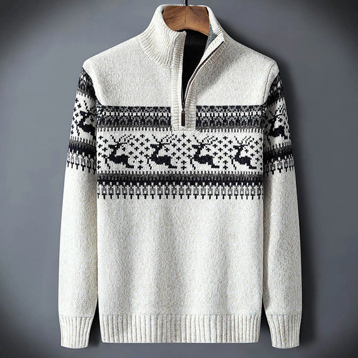 Linus | Stickad tröja Herr med halvzip och Fair Isle-mönster