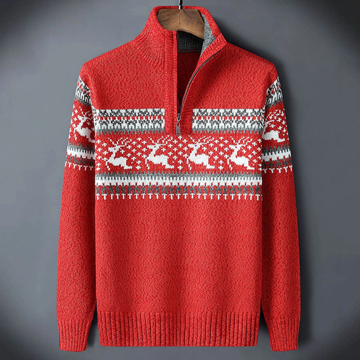 Linus | Stickad tröja Herr med halvzip och Fair Isle-mönster