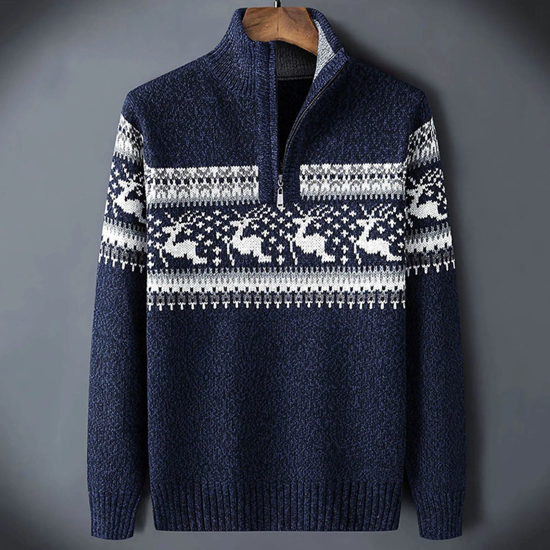 Linus | Stickad tröja Herr med halvzip och Fair Isle-mönster