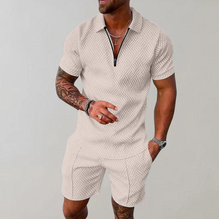 Herr pikéshorts med dragkedja, casual sommarset