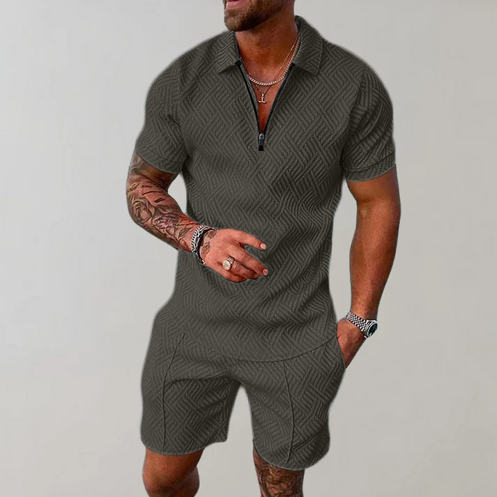Herr pikéshorts med dragkedja, casual sommarset