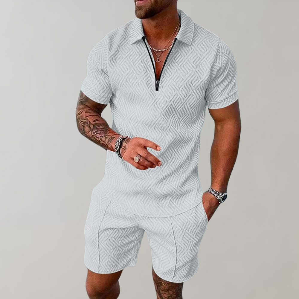 Herr pikéshorts med dragkedja, casual sommarset