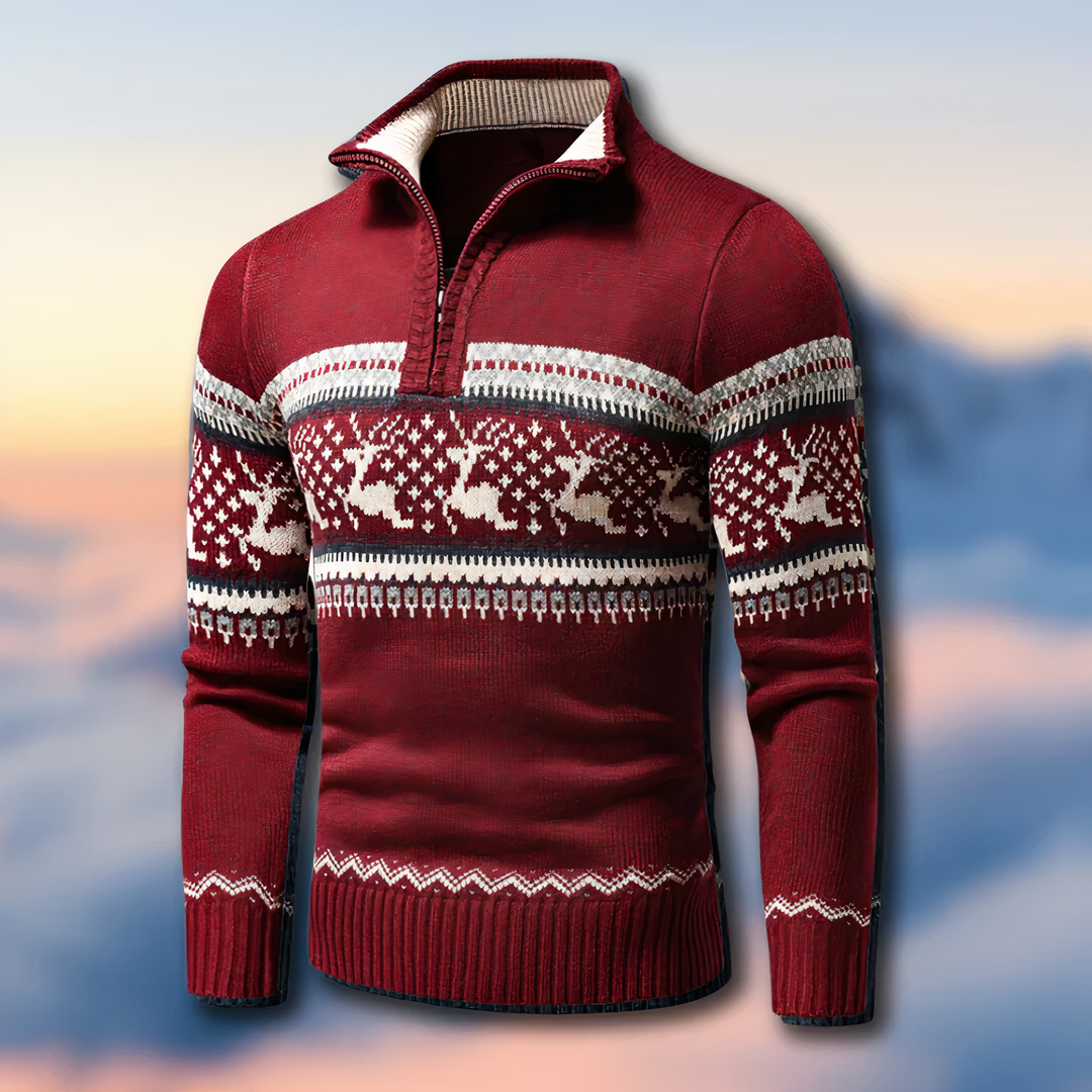 Viktor | Stickad tröja Herr med halvzip och Fair Isle-mönster
