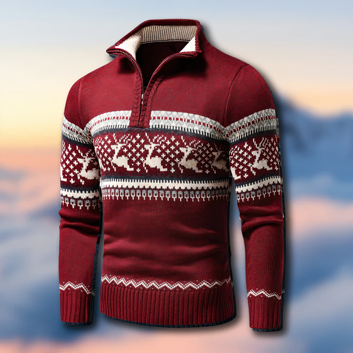 Viktor | Stickad tröja Herr med halvzip och Fair Isle-mönster