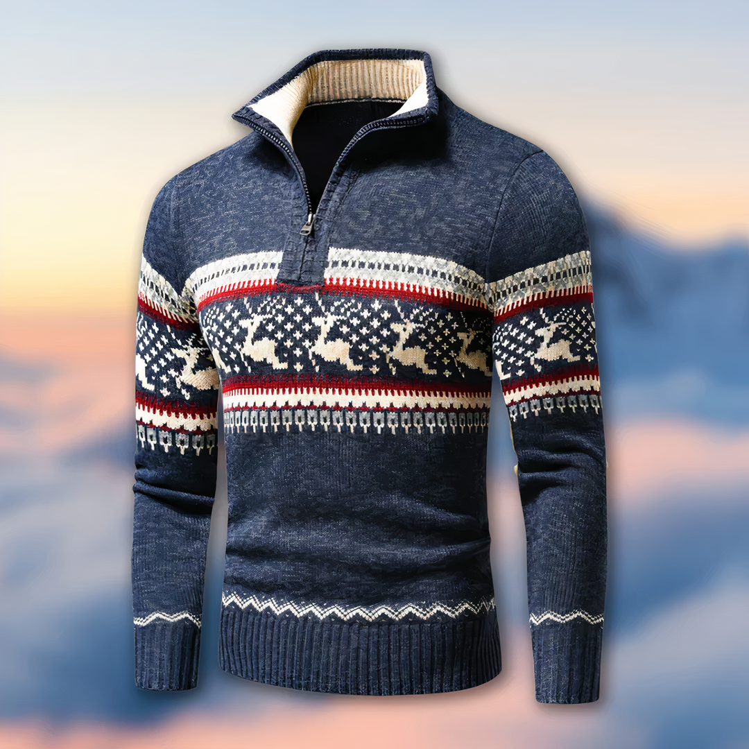 Viktor | Stickad tröja Herr med halvzip och Fair Isle-mönster