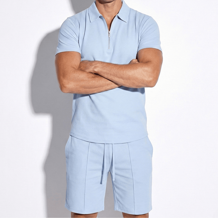 Herr sommarset: pikétröja och shorts