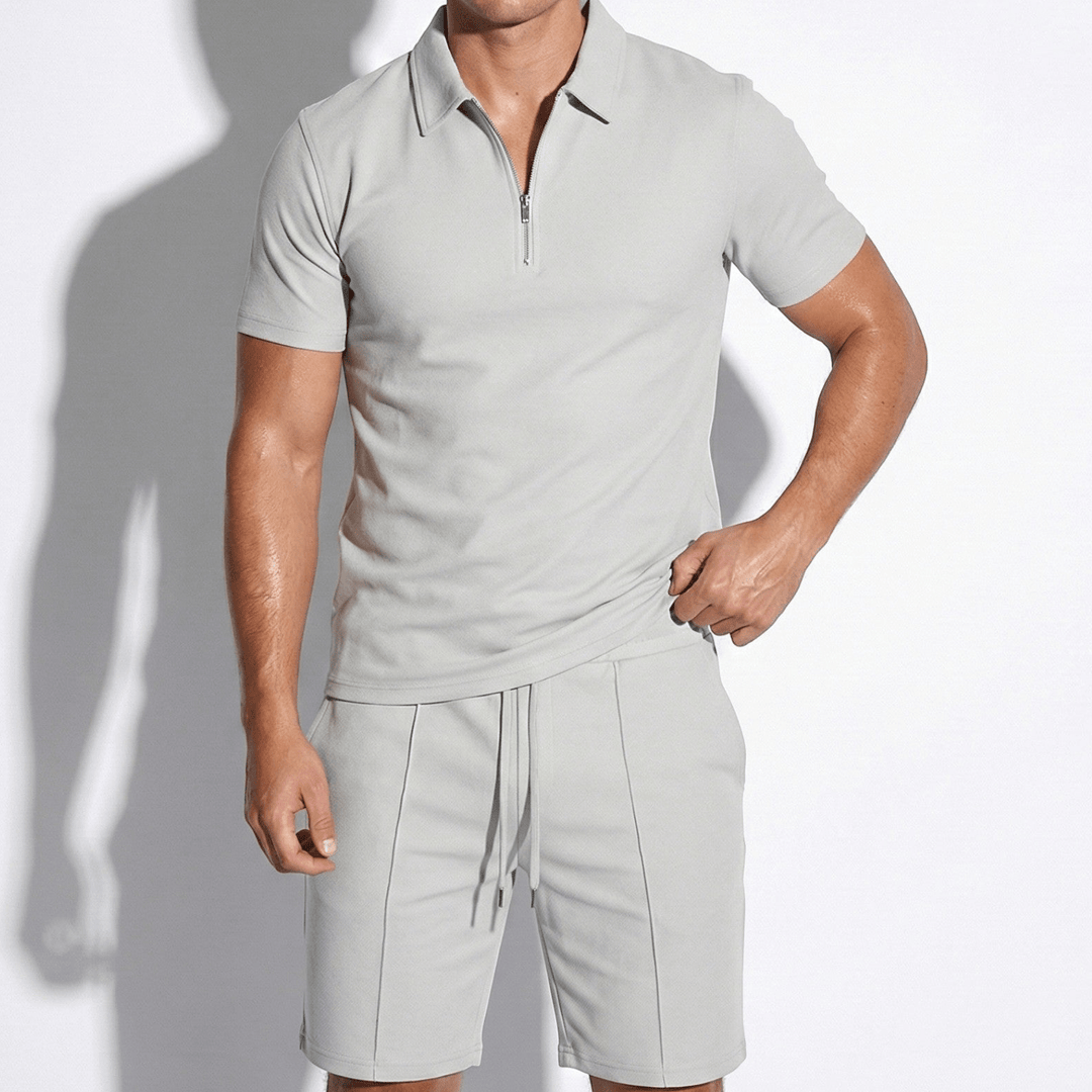 Herr sommarset: pikétröja och shorts