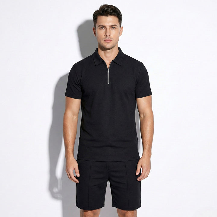 Herr sommarset: pikétröja och shorts
