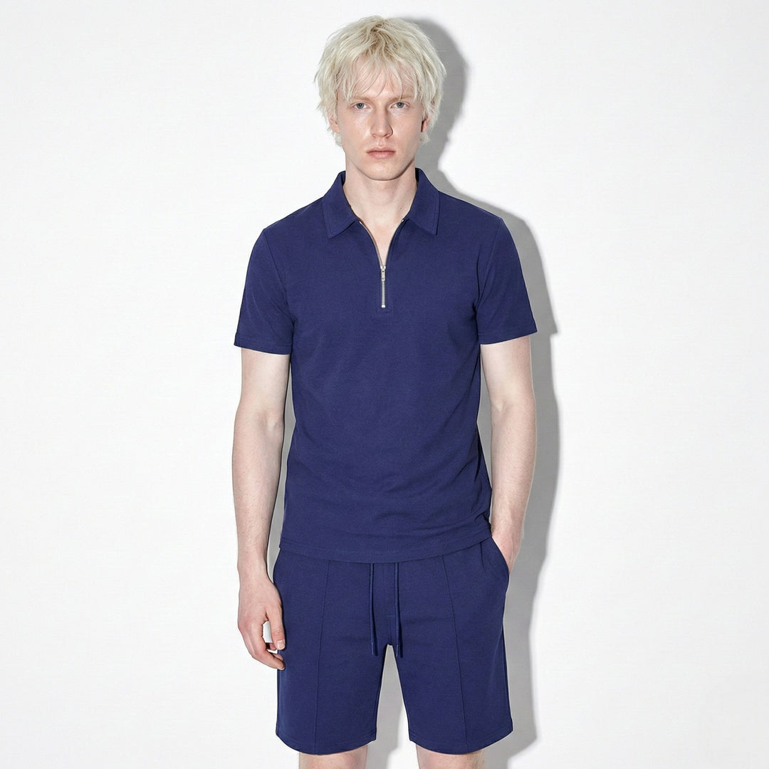 Herr sommarset: pikétröja och shorts