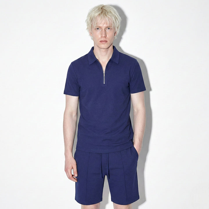 Herr sommarset: pikétröja och shorts