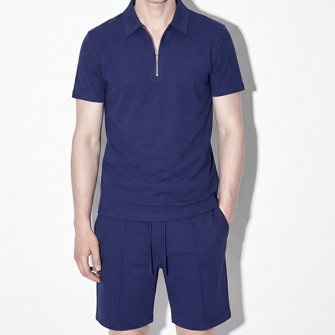 Herr sommarset: pikétröja och shorts