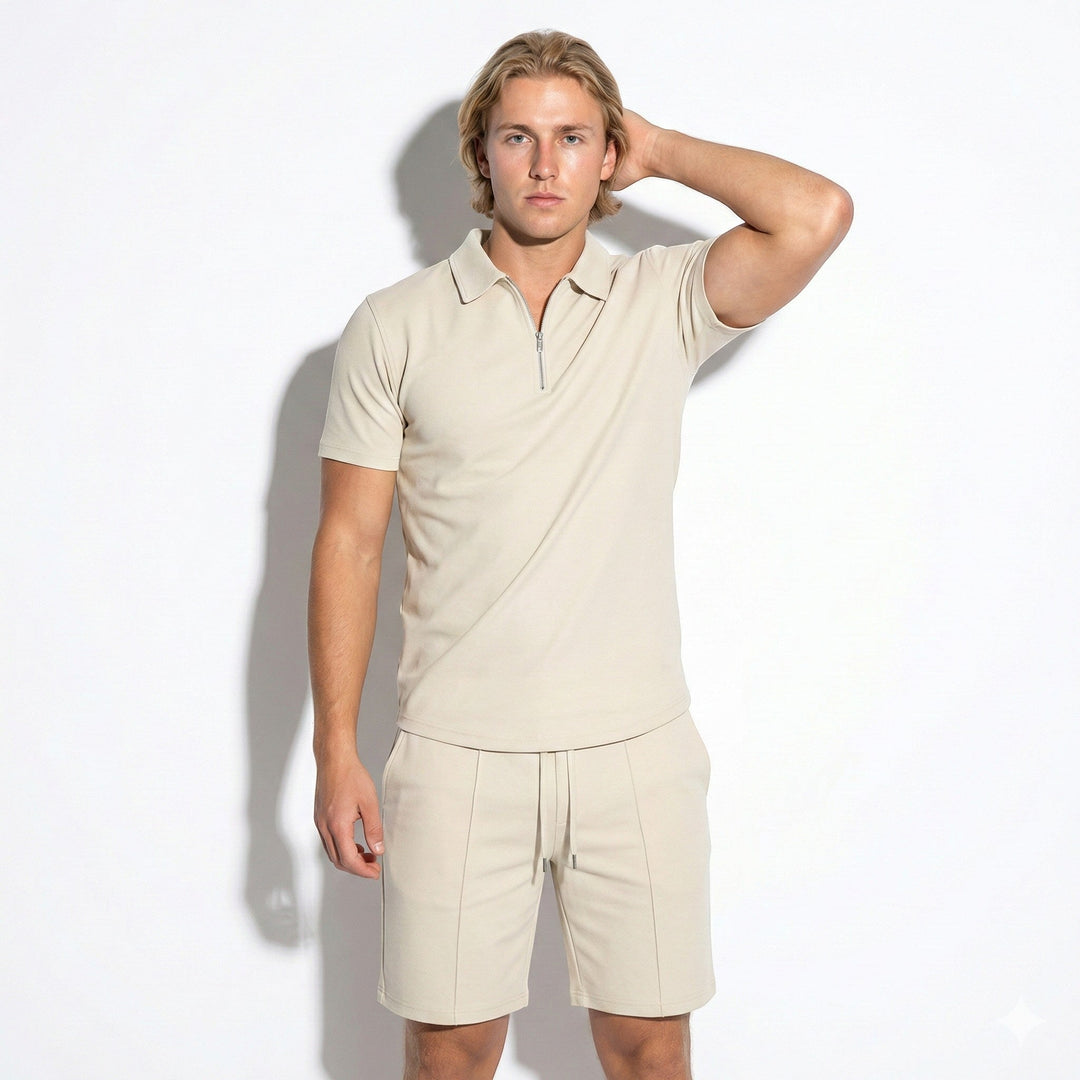 Herr sommarset: pikétröja och shorts