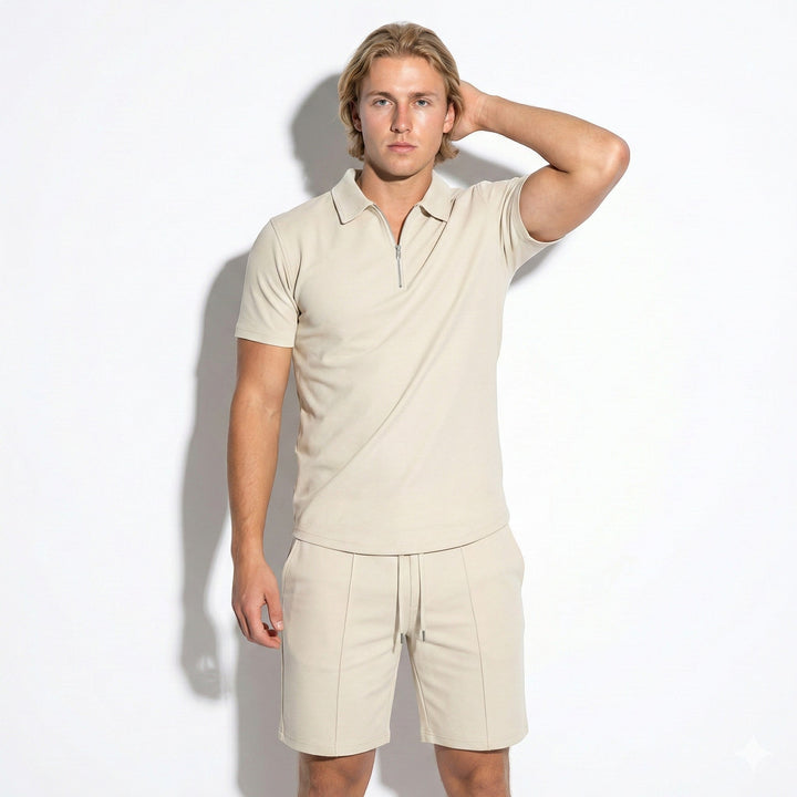 Herr sommarset: pikétröja och shorts