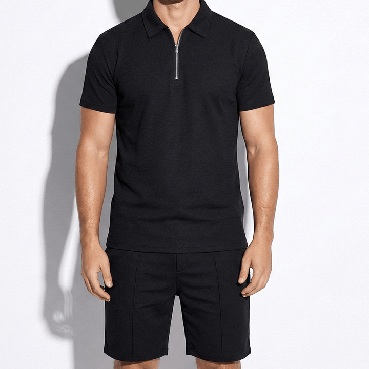 Herr sommarset: pikétröja och shorts