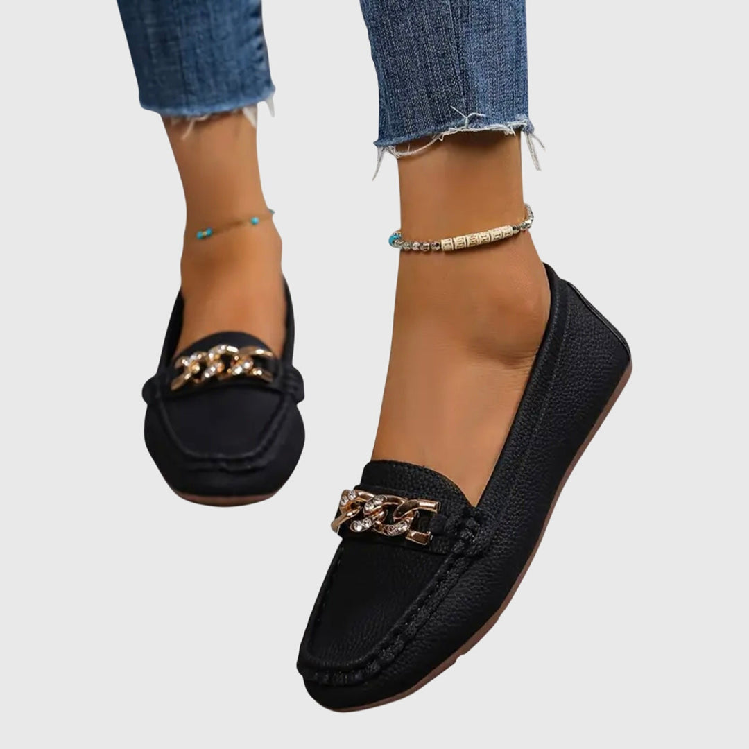 Slip-on mockasiner med kedja för dam