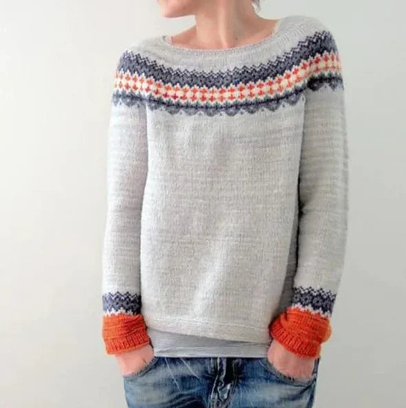 Sigrid | Stickad tröja Dam med rund hals och Fair Isle-mönster