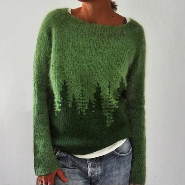 Sigrid | Stickad tröja Dam med rund hals och Fair Isle-mönster