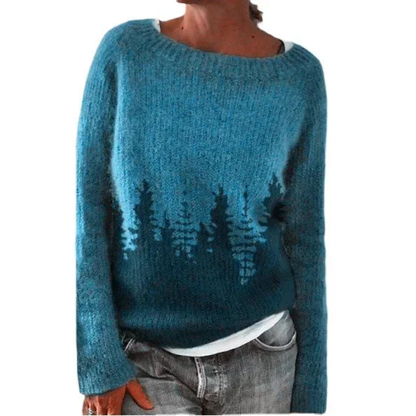 Sigrid | Stickad tröja Dam med rund hals och Fair Isle-mönster