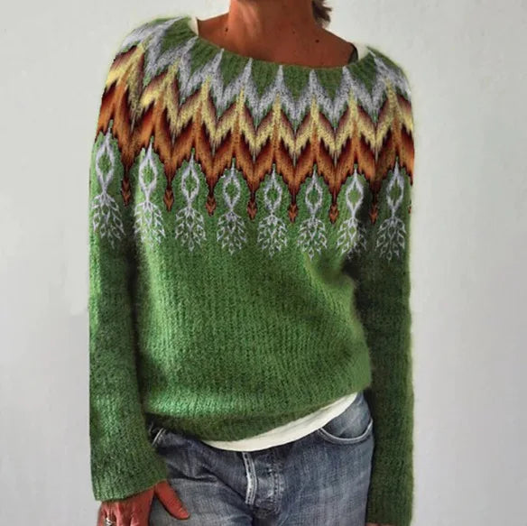 Sigrid | Stickad tröja Dam med rund hals och Fair Isle-mönster
