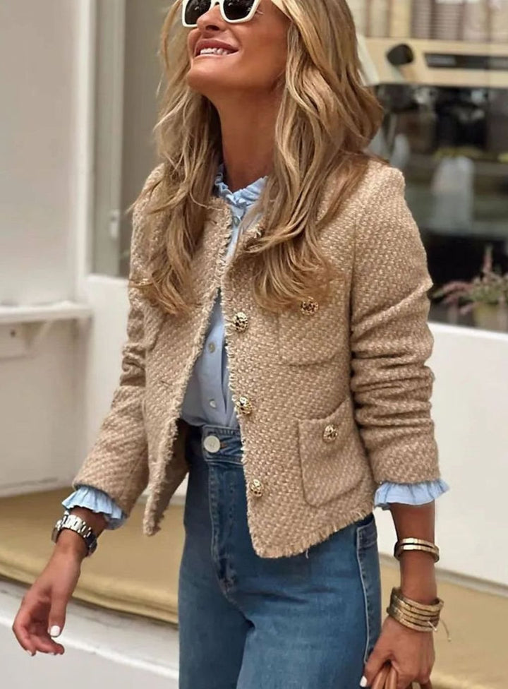 Ines | Tweedkavaj Dam Croppad Guldknappar
