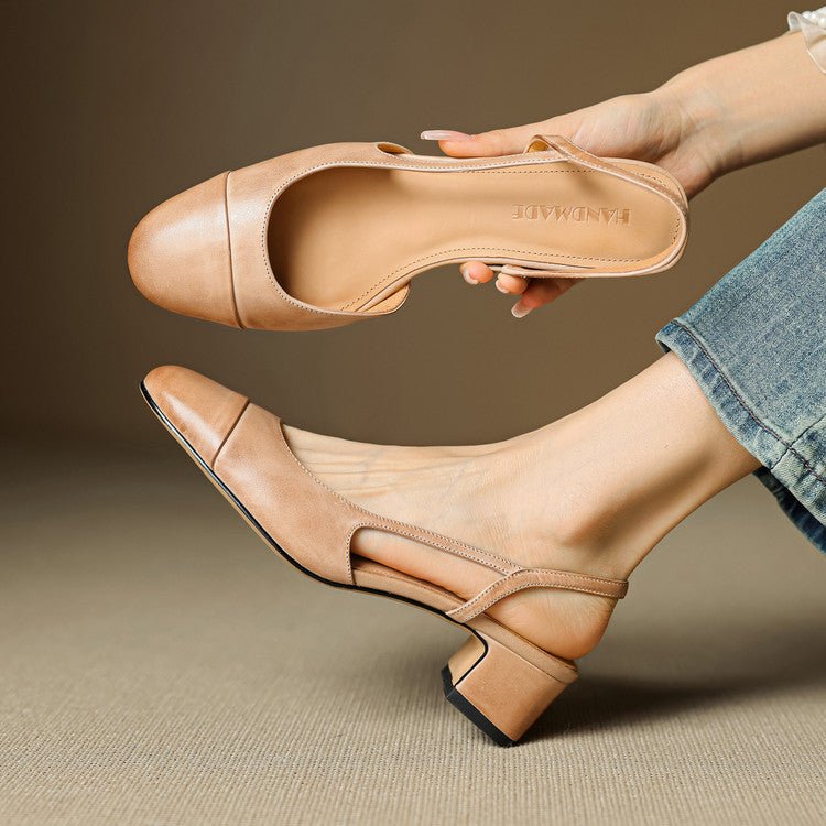 Linn | Pumps Dam Läder Slingback Blockklack