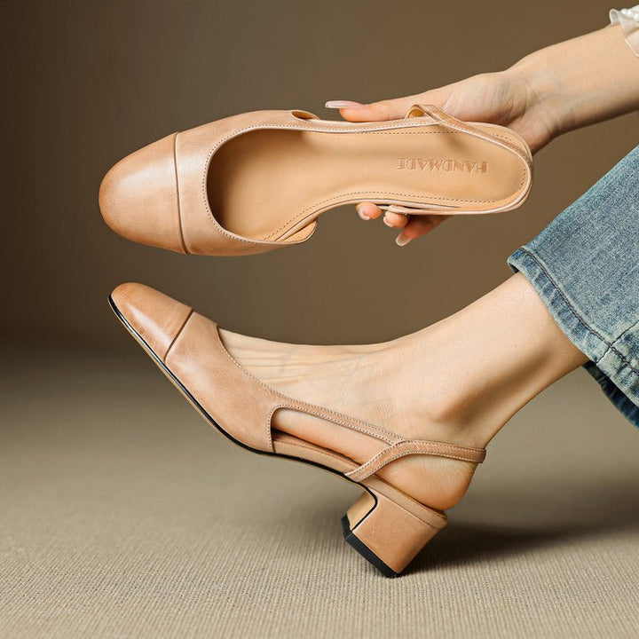 Linn | Pumps Dam Läder Slingback Blockklack