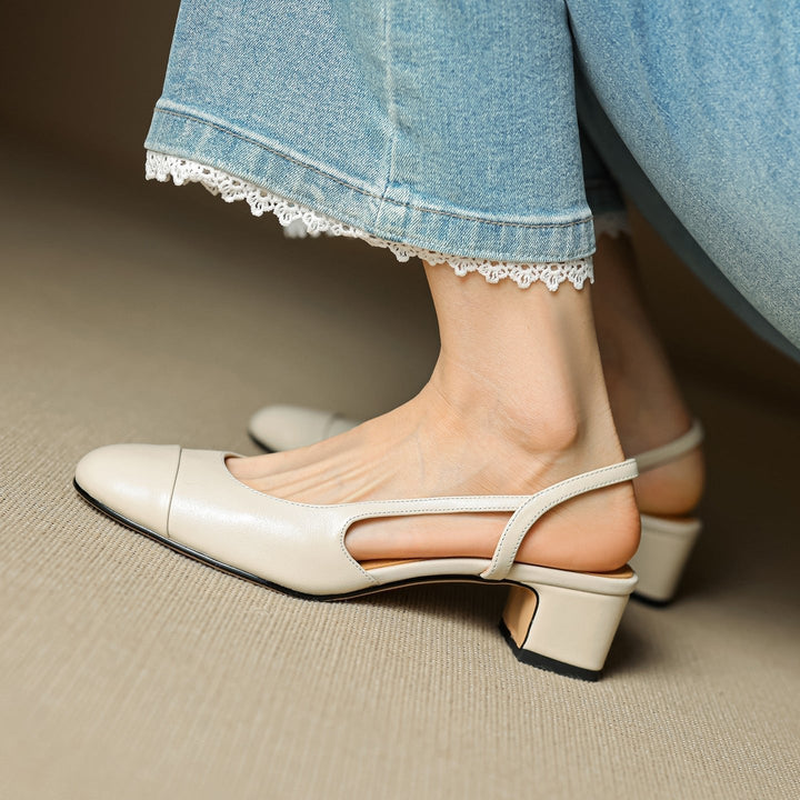 Linn | Pumps Dam Läder Slingback Blockklack