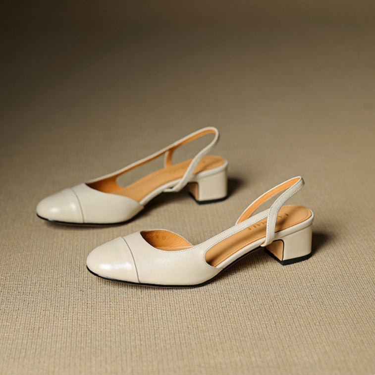 Linn | Pumps Dam Läder Slingback Blockklack