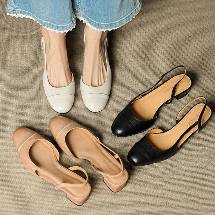 Linn | Pumps Dam Läder Slingback Blockklack