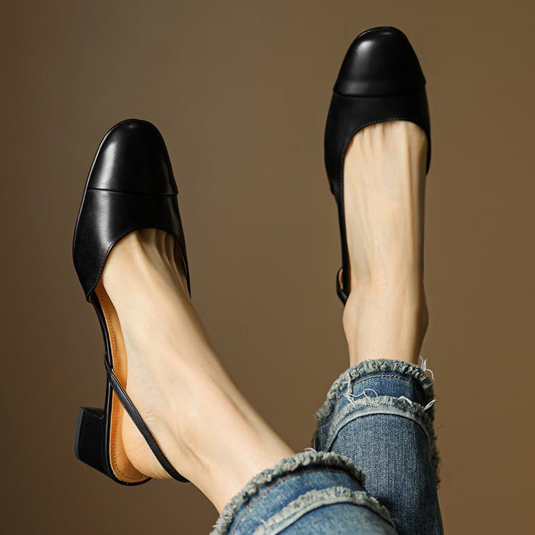 Linn | Pumps Dam Läder Slingback Blockklack