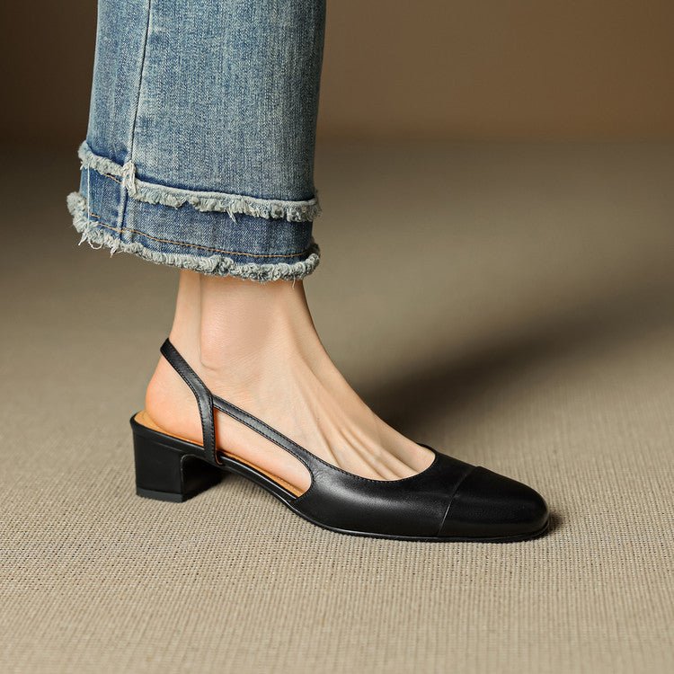 Linn | Pumps Dam Läder Slingback Blockklack