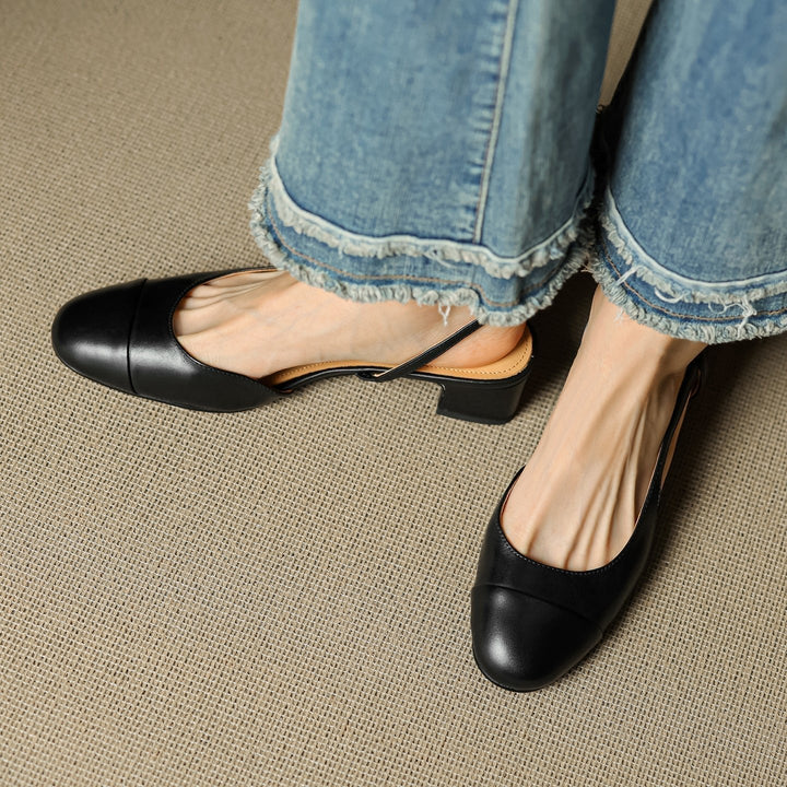 Linn | Pumps Dam Läder Slingback Blockklack