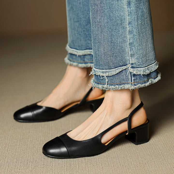 Linn | Pumps Dam Läder Slingback Blockklack