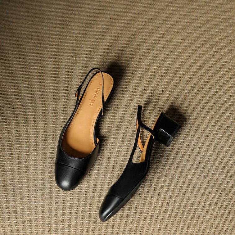 Linn | Pumps Dam Läder Slingback Blockklack