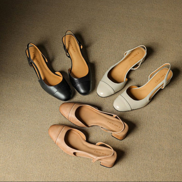 Linn | Pumps Dam Läder Slingback Blockklack