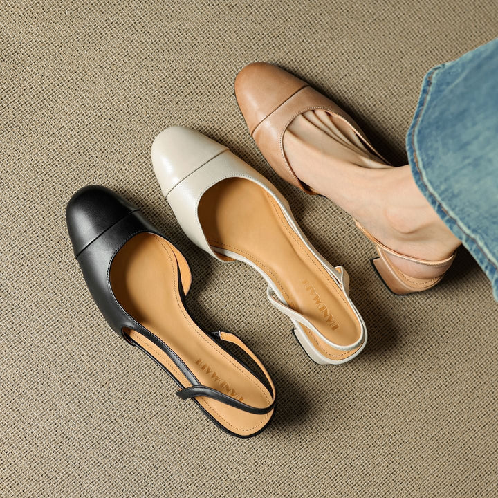 Linn | Pumps Dam Läder Slingback Blockklack