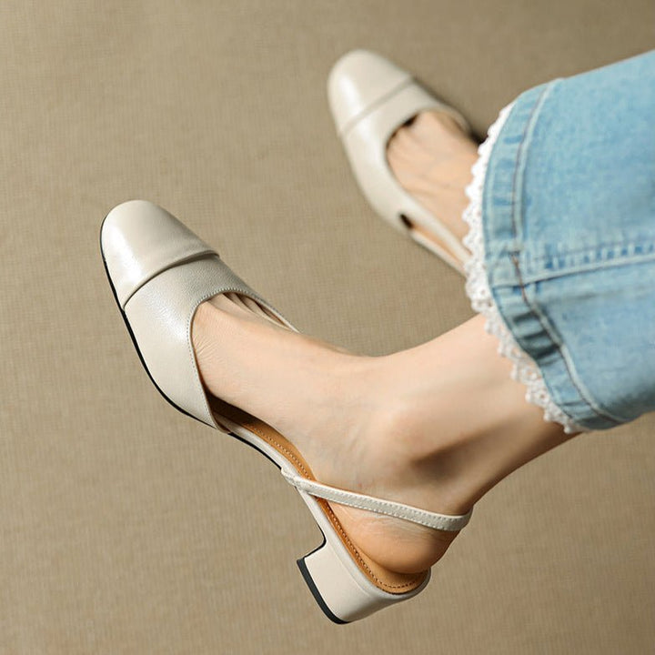 Linn | Pumps Dam Läder Slingback Blockklack