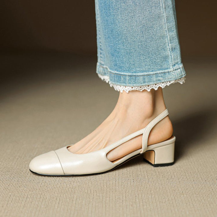 Linn | Pumps Dam Läder Slingback Blockklack