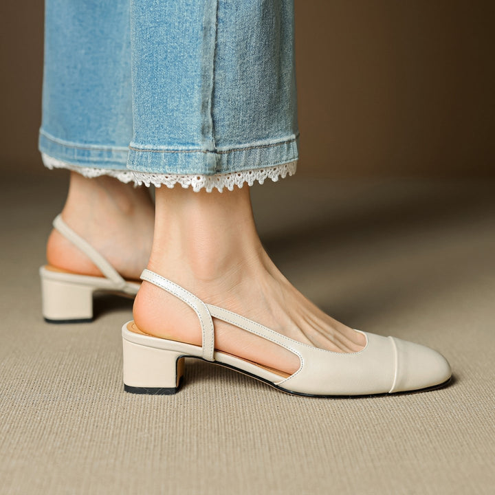 Linn | Pumps Dam Läder Slingback Blockklack