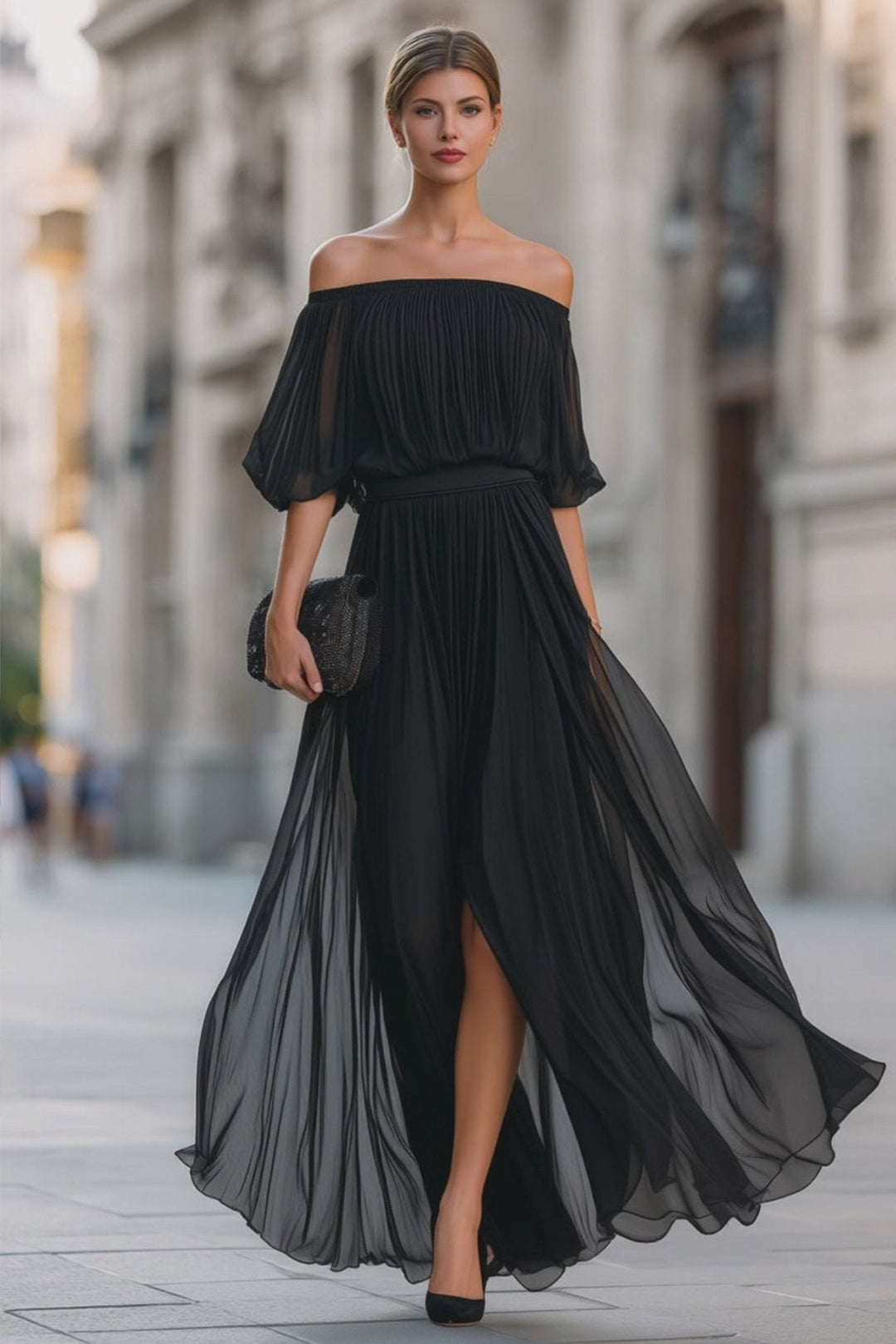 Cecilia | Maxiklänning Dam Plisserad Off-Shoulder