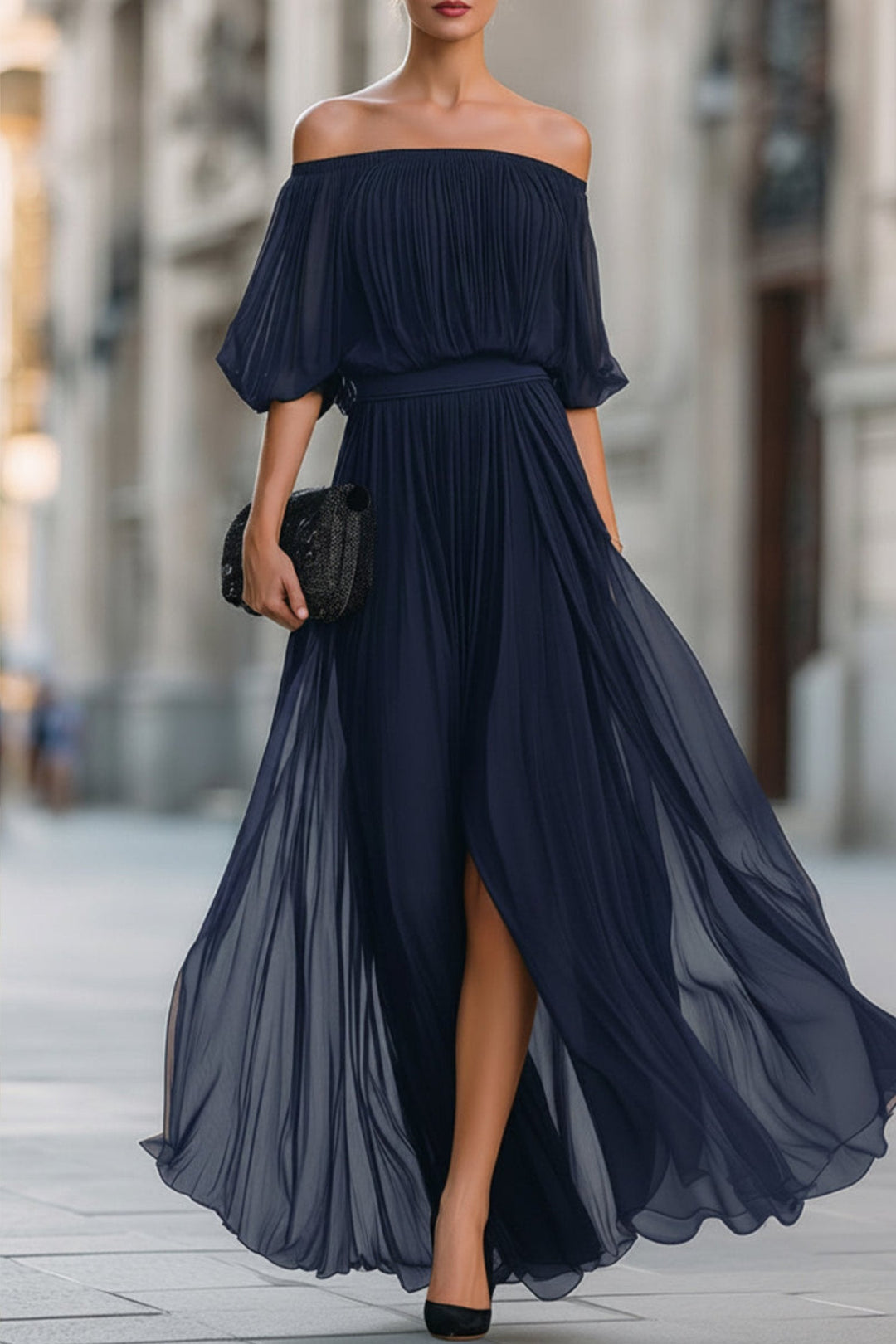 Cecilia | Maxiklänning Dam Plisserad Off-Shoulder