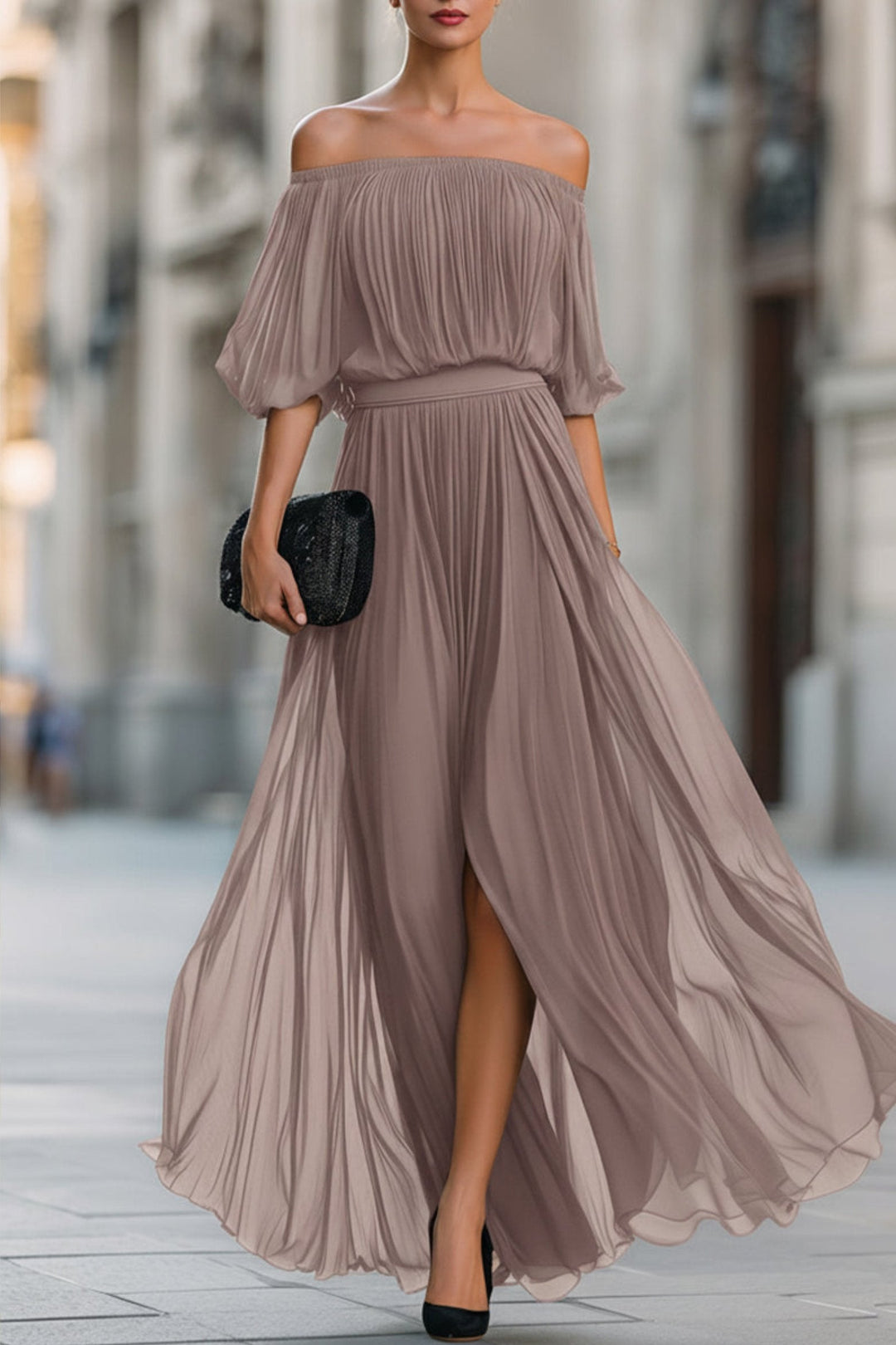 Cecilia | Maxiklänning Dam Plisserad Off-Shoulder